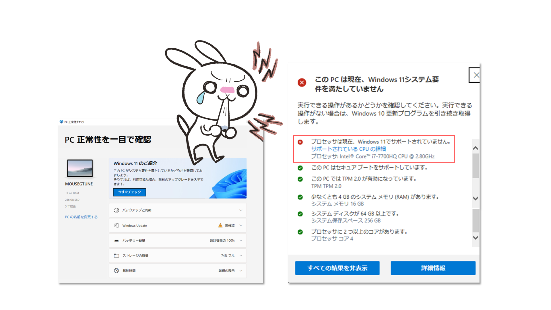 この PC は現在、Windows 11システム要件を満たしていません