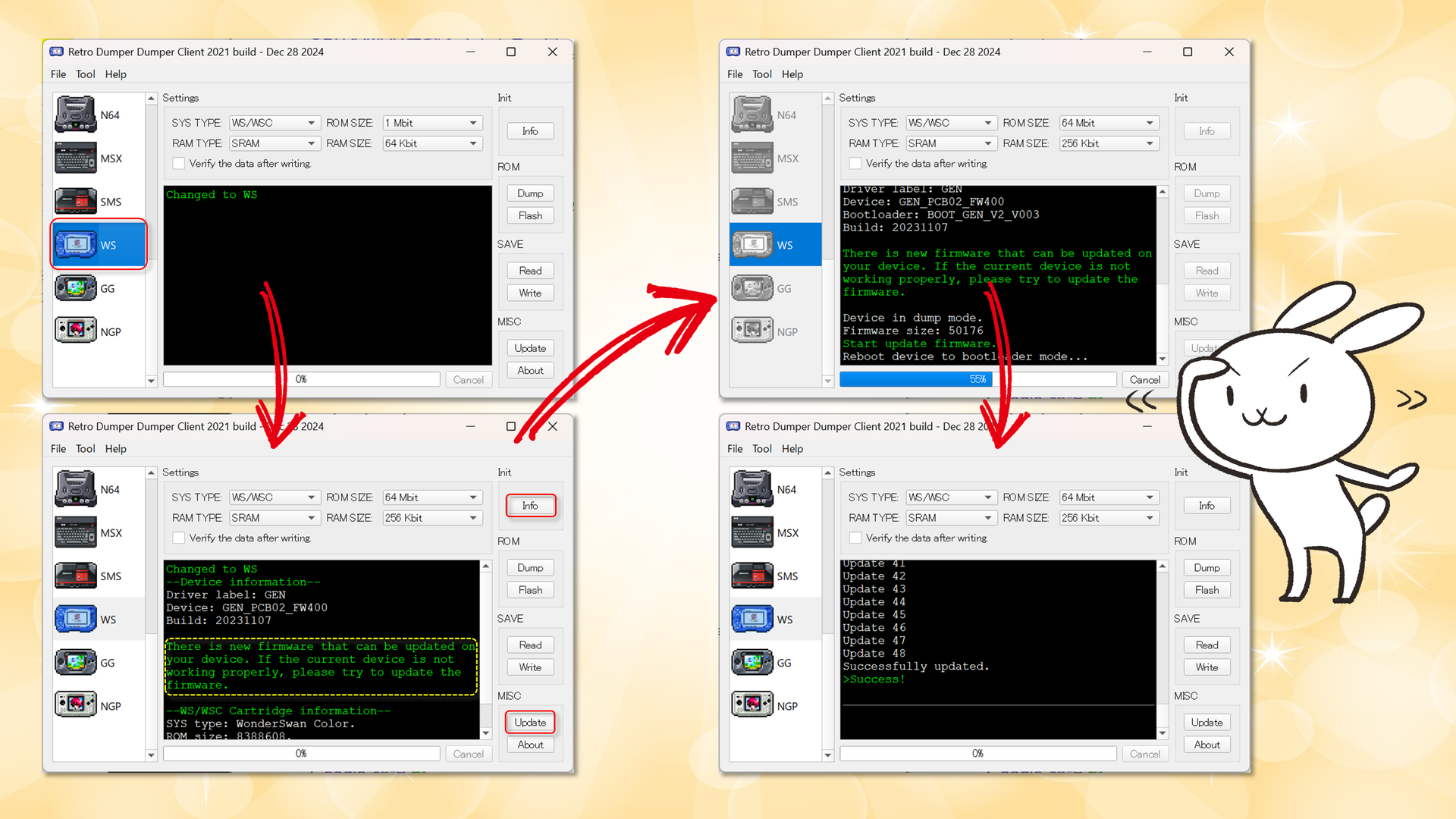 GAMEBANK RetroDumper で WonderSwanColor と NINTENDO64 の ROM