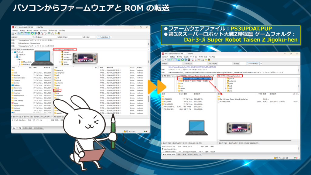 パソコンからファームウェアと ROM の転送