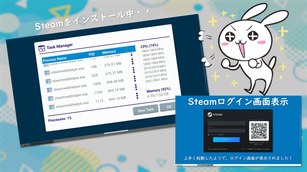 Steamログイン画面が表示