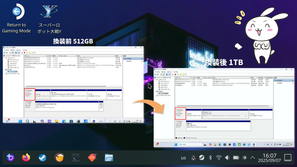 換装前 512GB、換装後 1TB